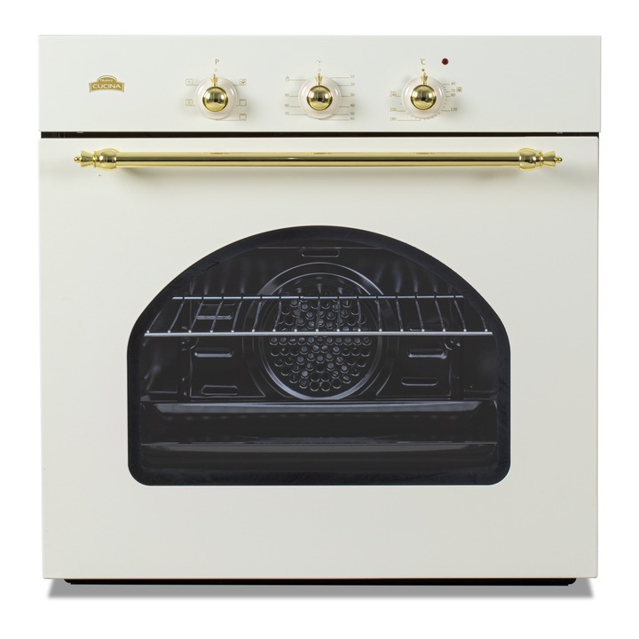 Cuptor electric incorporabil Nuova Cucina Retro, 60 cm, Curatare catalitica, Ventilator, Bej