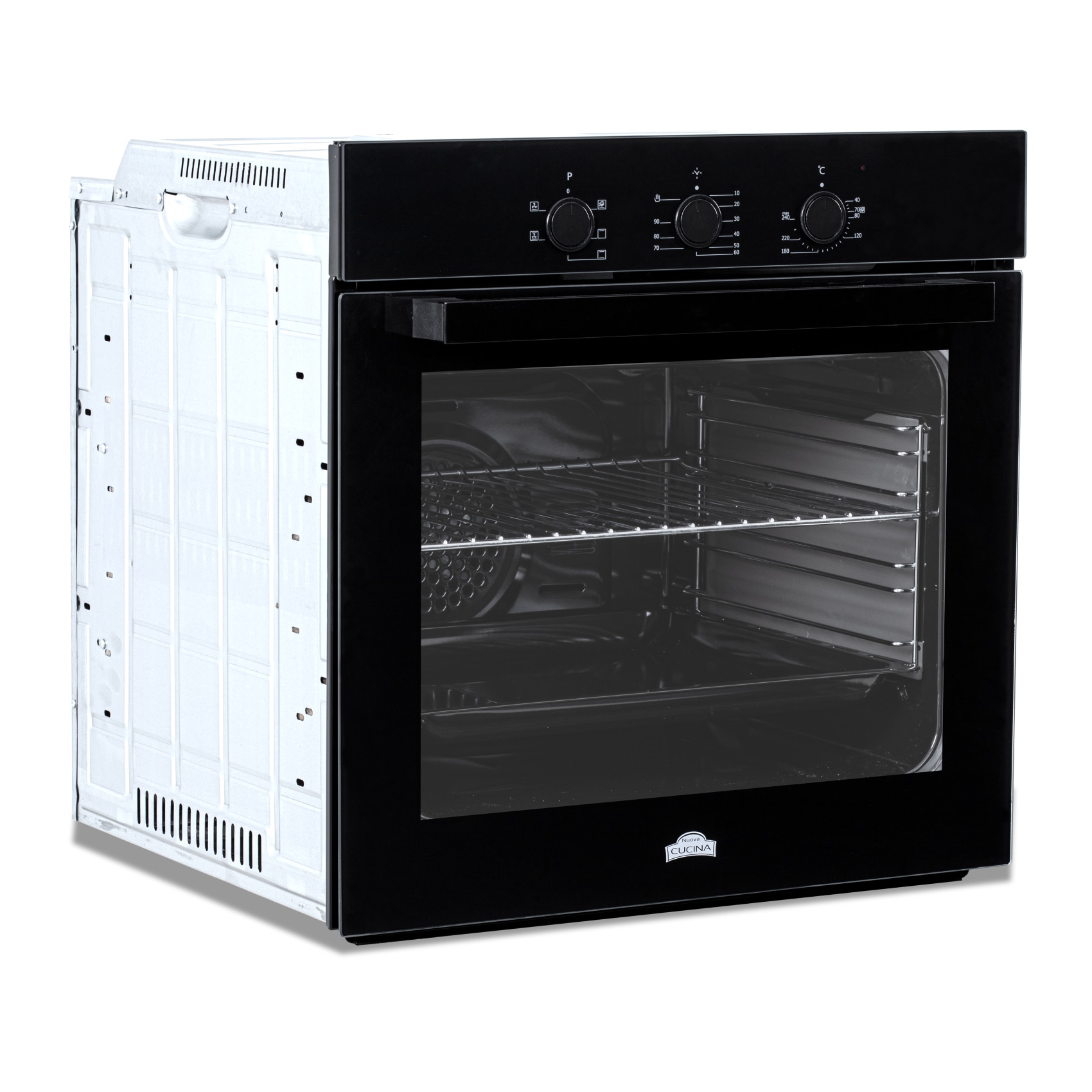 NOVITA 【 BLACK EDITION】 Cuptor electric incorporabil Nuova Cucina, 60 cm, sticlă neagră, 6