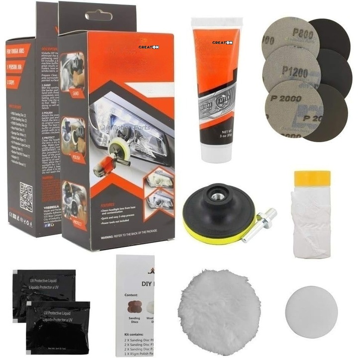 Mini Kit GREATON Restaurare Faruri Auto, Polish Curatare Eficienta si Claritate, HG008