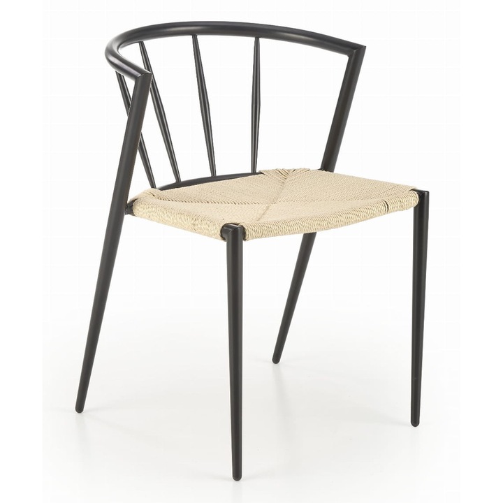 Scaun HALMAR K515, metalic negru, sezut din snur, dimensiuni 72x51x52cm, set disponibil