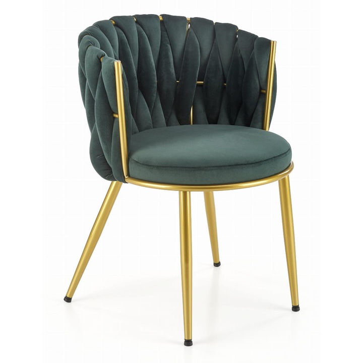 Scaun tapizat, HALMAR, K517, verde inchis, picioare metalice aurii, 79x57x60cm