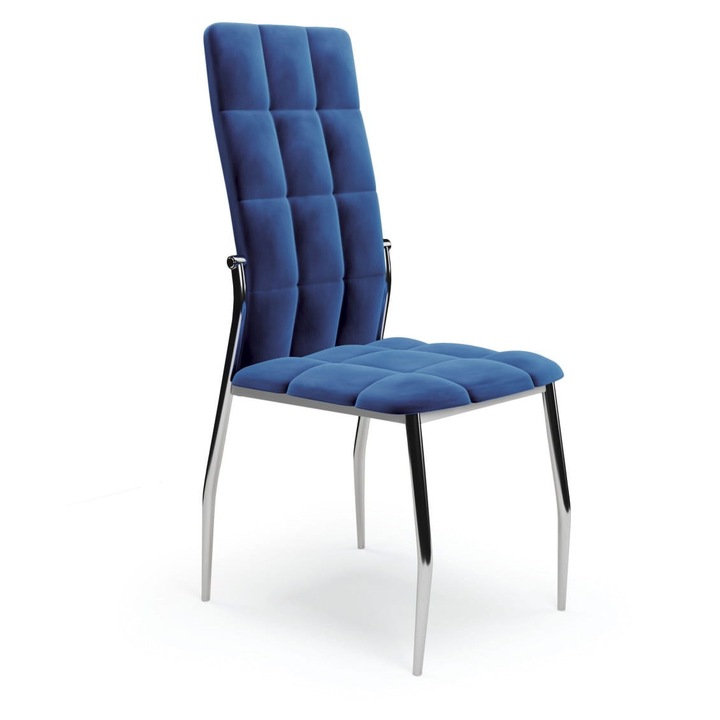 K416 bársony szék, HALMAR, kék, méretek 43x54x101cm, krómozott fém lábak