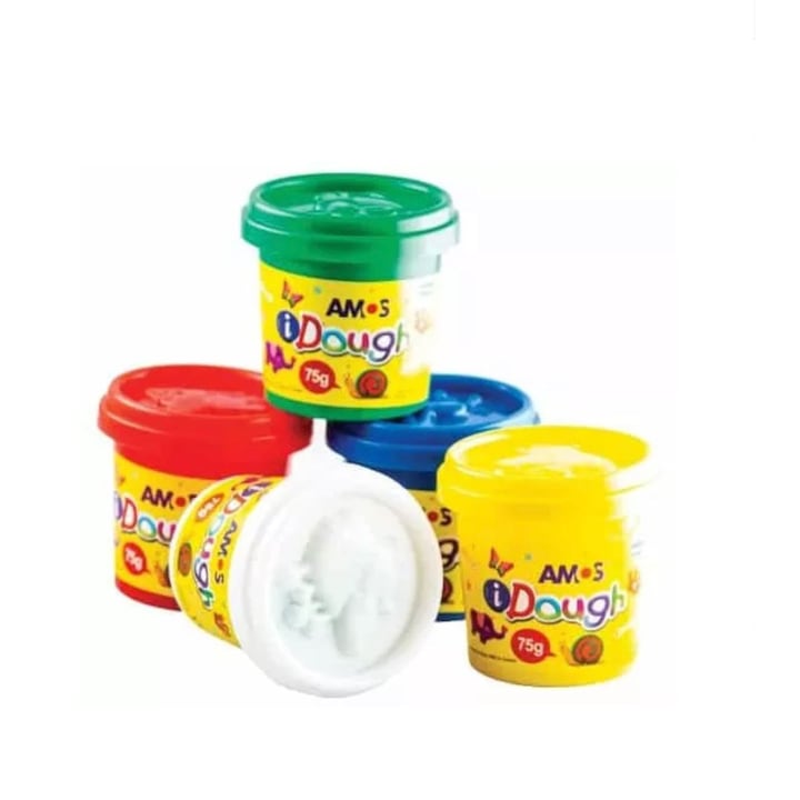 Plastilina pentru copii, Set 5 iDough + 5 matrite Amos ID75P5