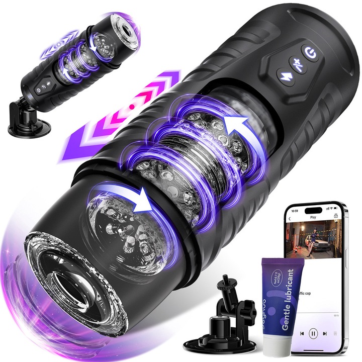 Masturbator automat YOUKUKE®, cu 7 moduri de impingere si 7 rotatii, functie Turbo, control prin aplicatie, ecran LCD, baza cu ventuza Reglabil 180°, fereastra vizuala, striatii 3D, reincarcabil prin USB, impermeabil