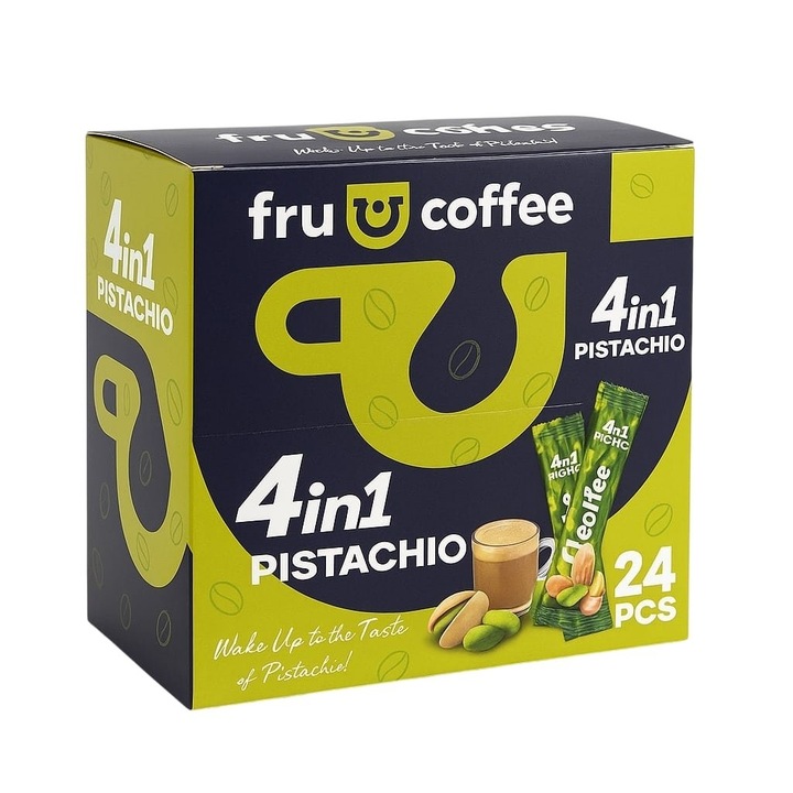 Cafea instant cu fistic, 4 in 1, FruCoffee, 24 plicuri x 19 g