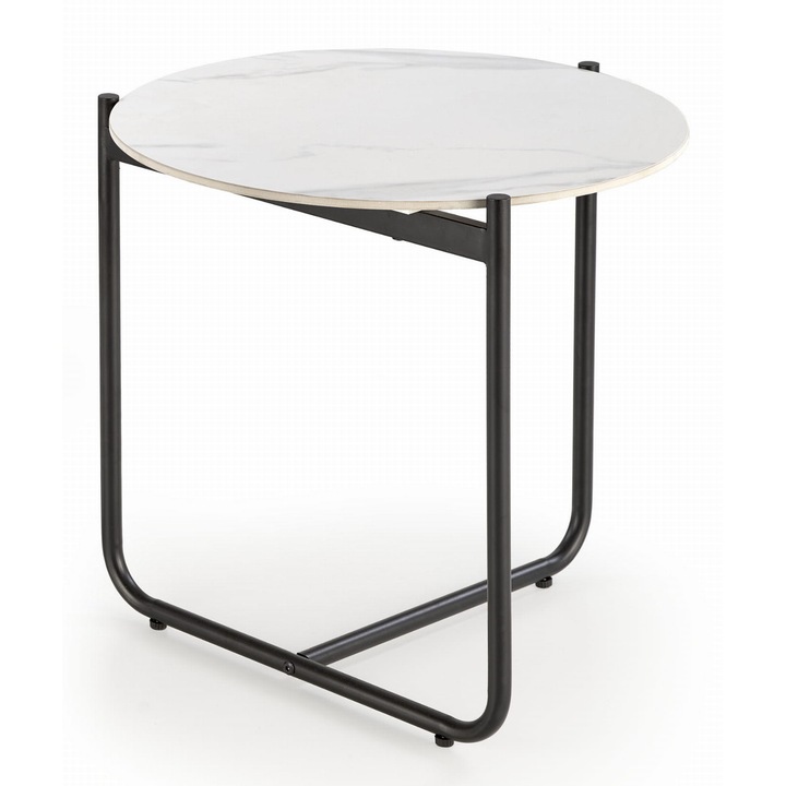 Masa de cafea Lawa Acuna S, 50x50cm, blat alb marmura, baza metalica