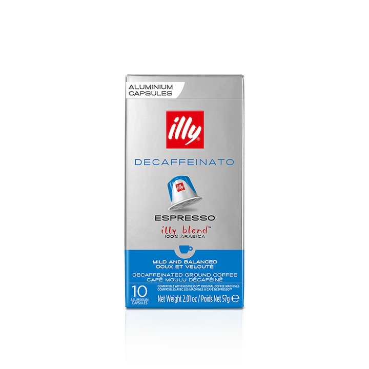 Cafea capsule, illy Espresso Classico Decofeinizată, set 10 buc, 57 g, aromă echilibrată, note de caramel și ciocolată