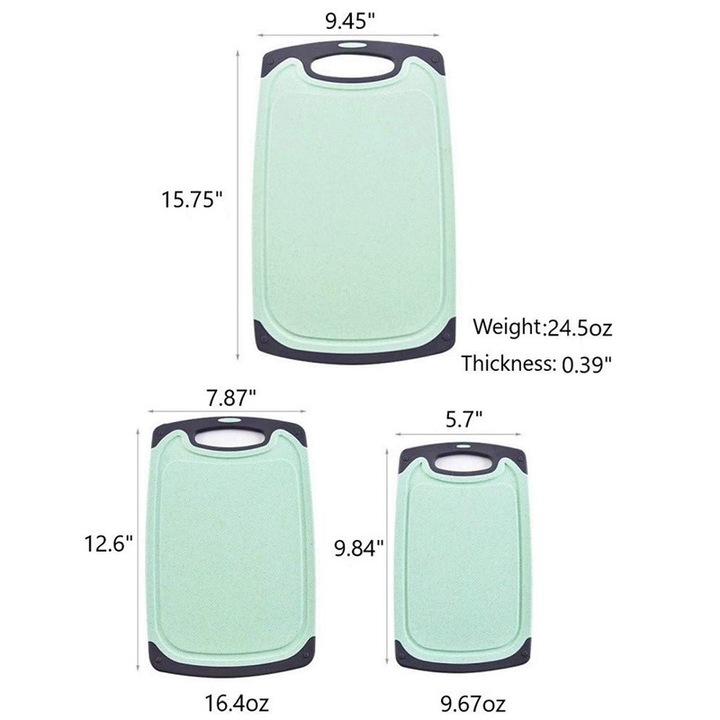 Set 3 tocătoare de bucătărie antiderapante ECO, verde, dimensiuni diferite