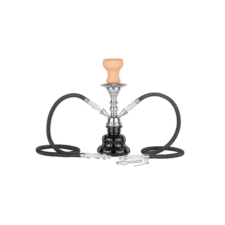 Narghilea Shisha SuperHeroes, 32cm, neagră, 2 furtuni