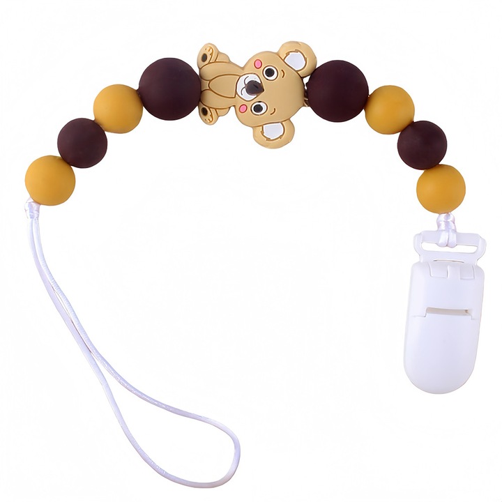 Lantisor Anti-Cadere Pentru Suzeta Bebelus, Silicon Alimentar Fara BPA, Rezistent, 23 cm Lungime, Galben