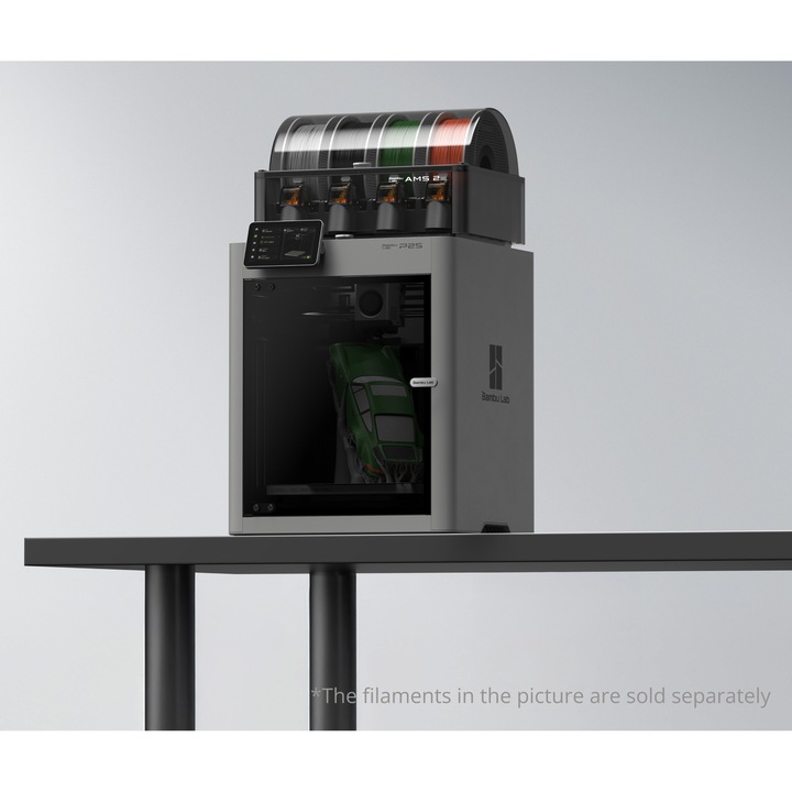 3D принтер BambuLab P2S Combo, обем на печат 256x256x256mm, директен екструдер, 5" тъчскрийн, черен цвят