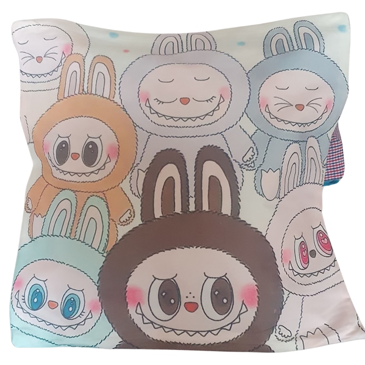 Perna decorativă Labubu, 45x45cm, multicolor, bumbac, polistiren, set