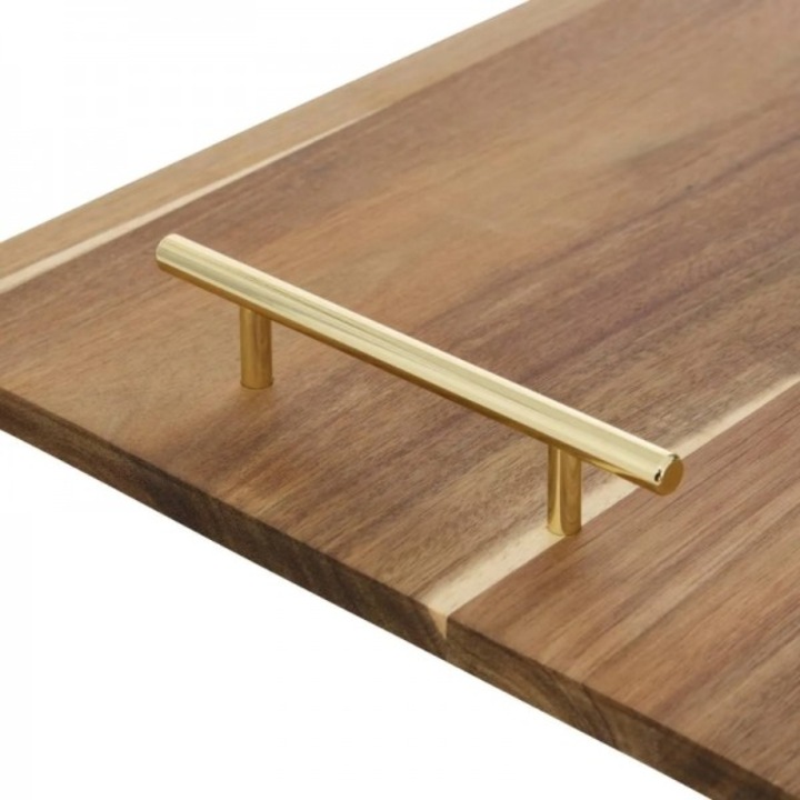 Platou din lemn de acacia cu manere, Mina Gold, 30x40 cm
