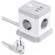 Prelungitor tip turn Excitat, Priza Multipla, 4 prize, 2xUSB, 1xType-C, 4000W, 2m, Protectie Supratensiune, Comutator cu o singura atingere, Alb-gri
