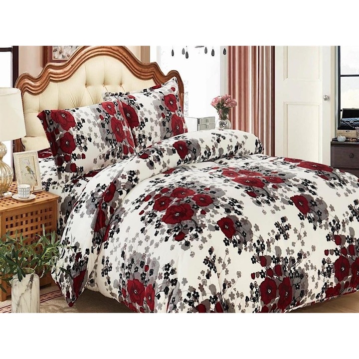 Set 4 Piese Lenjerie Cocolino Premium, Multicolor, Cearceaf 200x230cm, 2 Fete de Perna pentru Pat Dublu