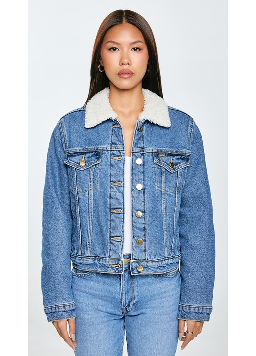 Geaca dama, Big Star, denim, guler sherpa, croiala ajustata, captusita