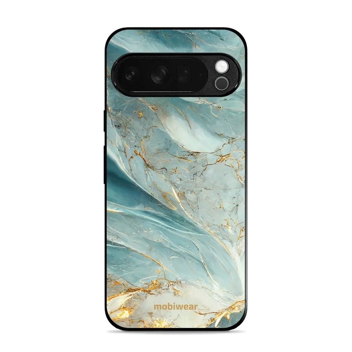 Husa telefon Mobiwear Glossy, Google Pixel 10 Pro XL, mramor verde si auriu, rezistenta la socuri si zgarieturi