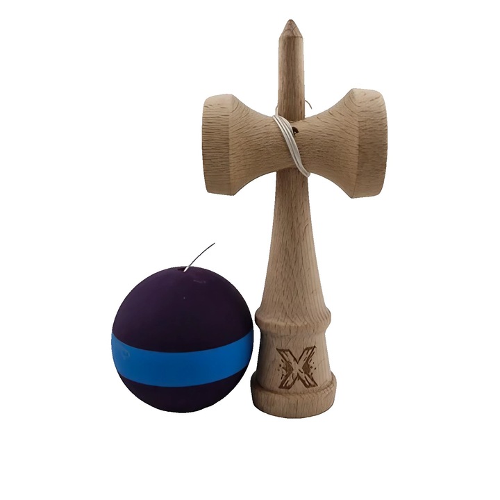 Kendama Originala, Big Cups V3, Rubber Grip, Rulment Metalic,18 cm, Ata 55 cm, mov/albastru/mov