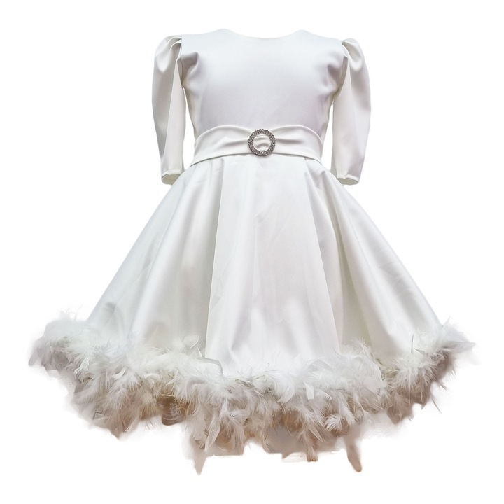 Rochie eleganta cu pene pentru fete, model Elegant Angel, verde, Ivoire