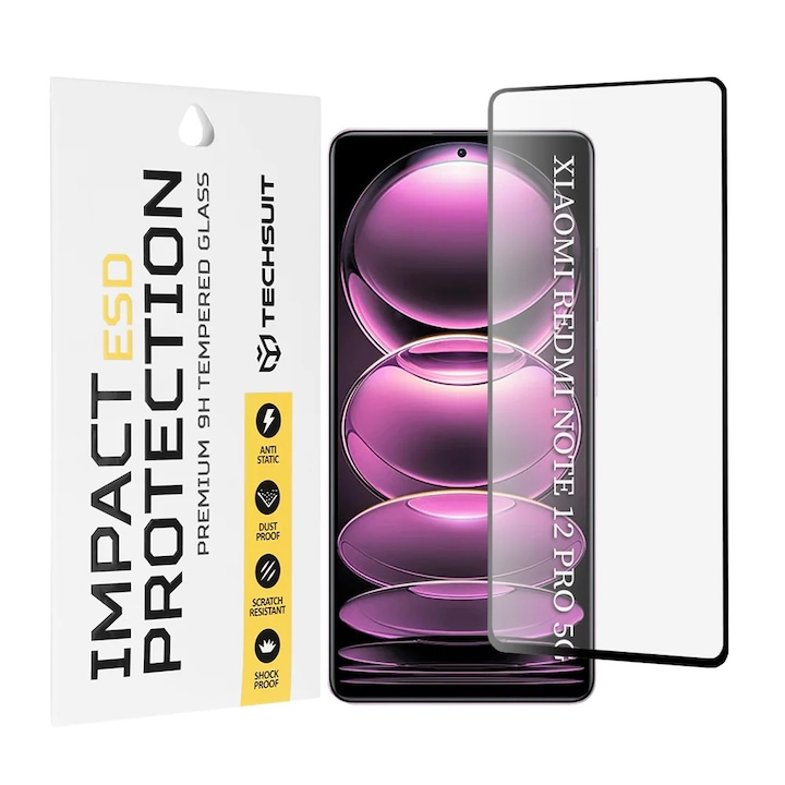 Folie pentru Xiaomi Redmi Note 12 Pro 5G / Poco X5 Pro / Redmi Note 12 Pro+, SKYDDAR INNOVATION, ESD Glass Anti Static, Ultra HD, set cu sticker, Transparent