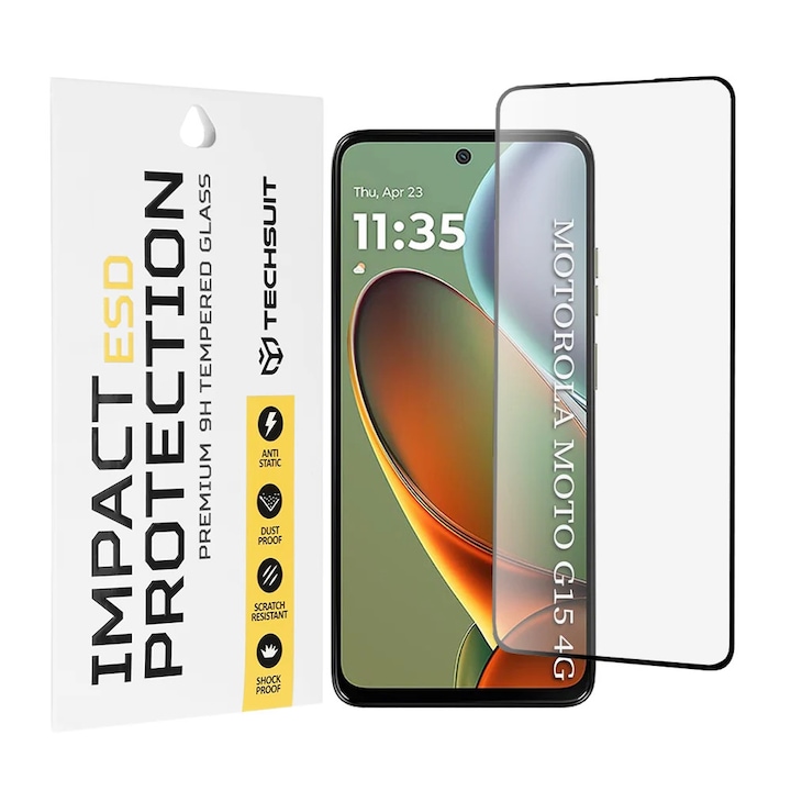 Folie pentru Motorola Moto G15 / Moto G15 Power, SKYDDAR INNOVATION, ESD Glass Anti Static, Ultra HD, set cu sticker, Transparent