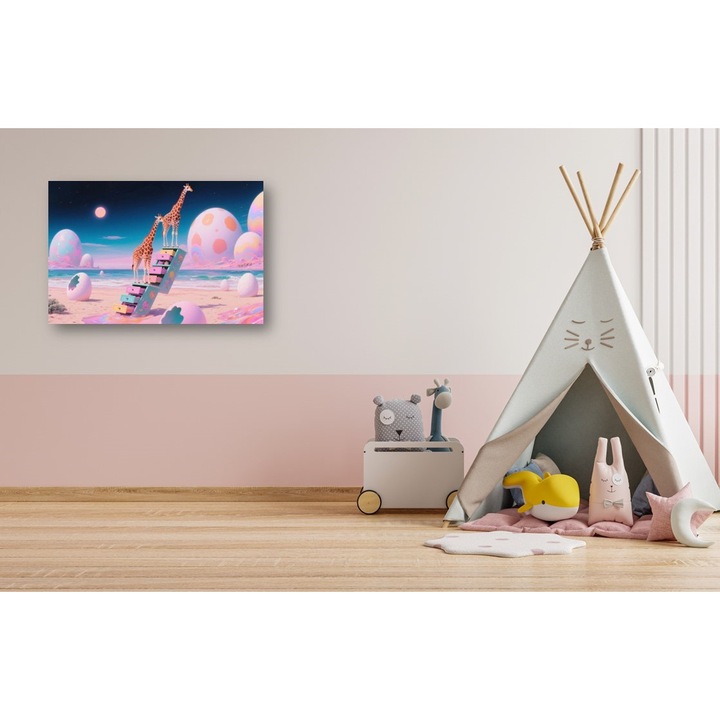 Tablou Canvas Girafe, Arta Inspirata din Salvador Dali, Decor Camera Copii, Canvas pe Sasiu de Lemn, 70x100cm