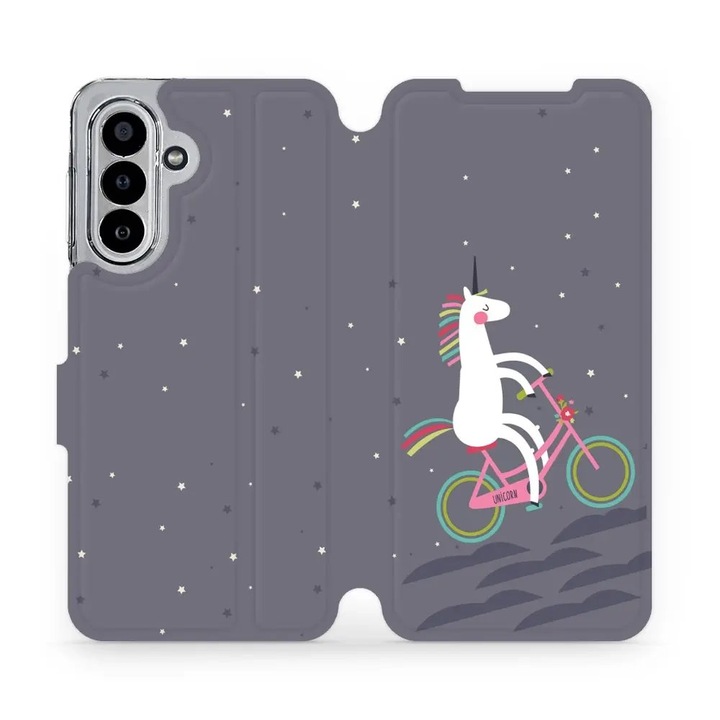 Mobiwear flip tok Samsung Galaxy A17 / A17 5G készülékhez, unikornis design, ütés- és karcálló, többszínű