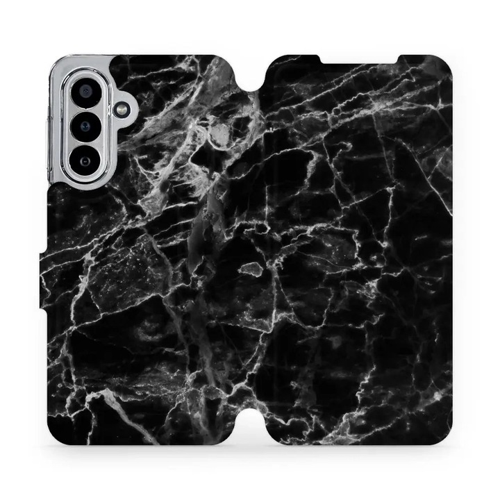 Mobiwear flip tok Samsung Galaxy A17 / A17 5G készülékhez, márvány design, ütés- és karcálló, fekete