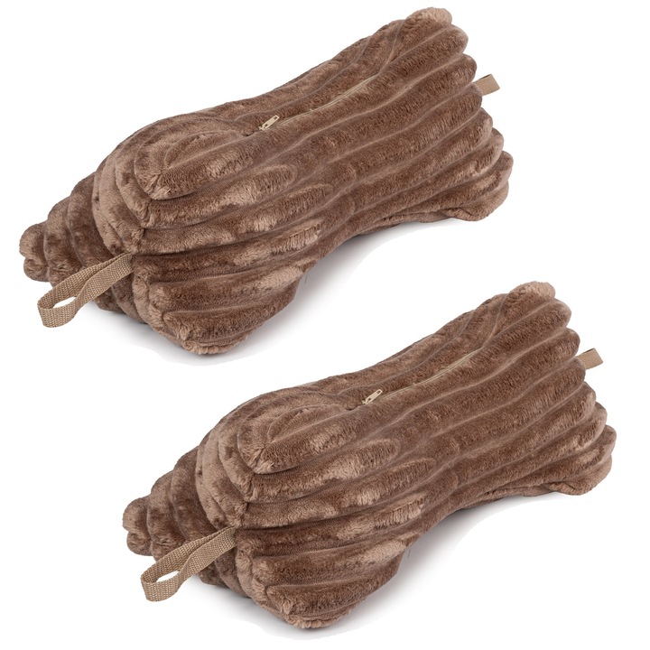 H&F 2 darab csont alakú párna 37×17 cm – barna bársony, nyakpárna olvasáshoz, alváshoz és utazáshoz