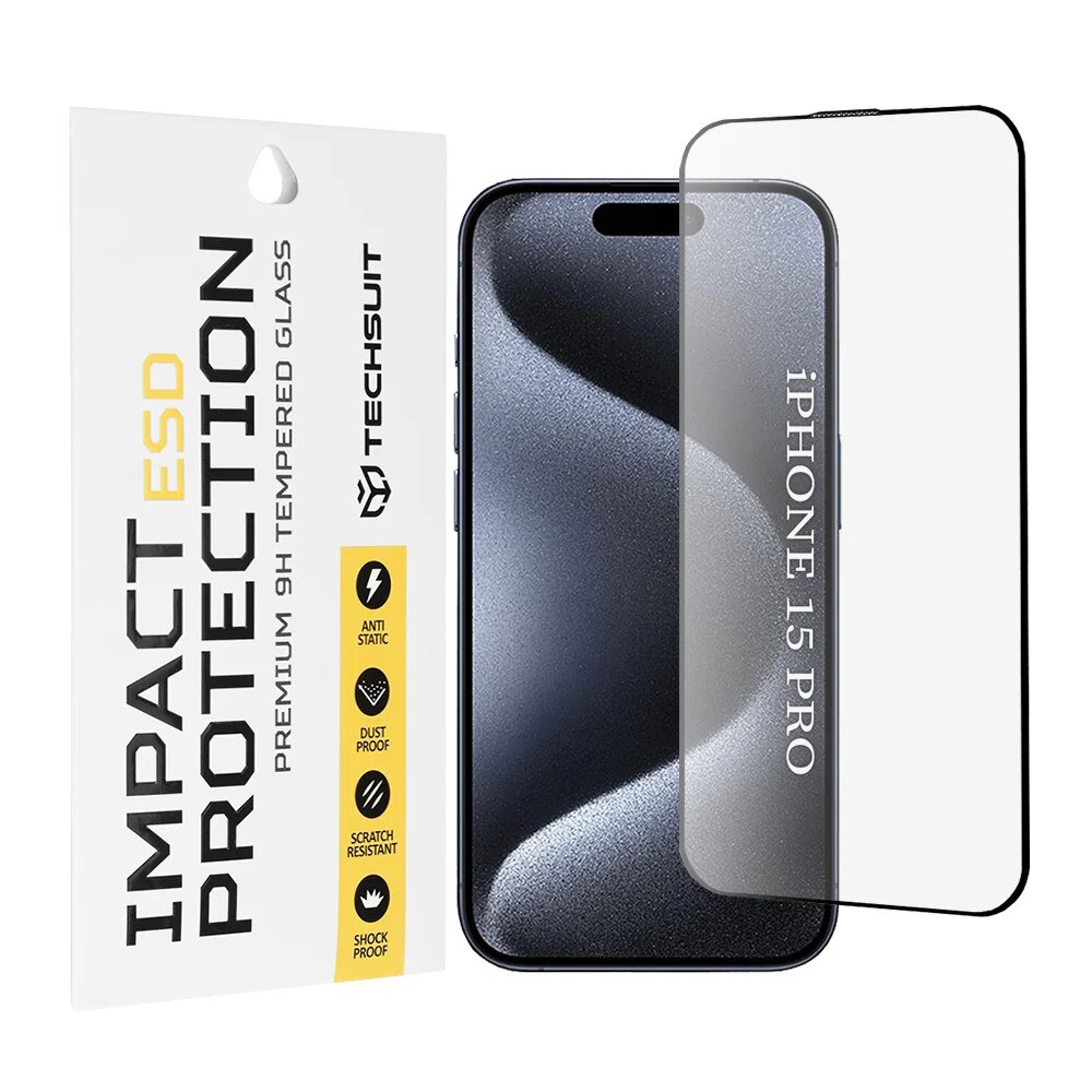 Folie pentru iPhone 15 Pro, SKYDDAR INNOVATION, ESD Glass Anti Static, Ultra HD, set cu sticker, Transparent