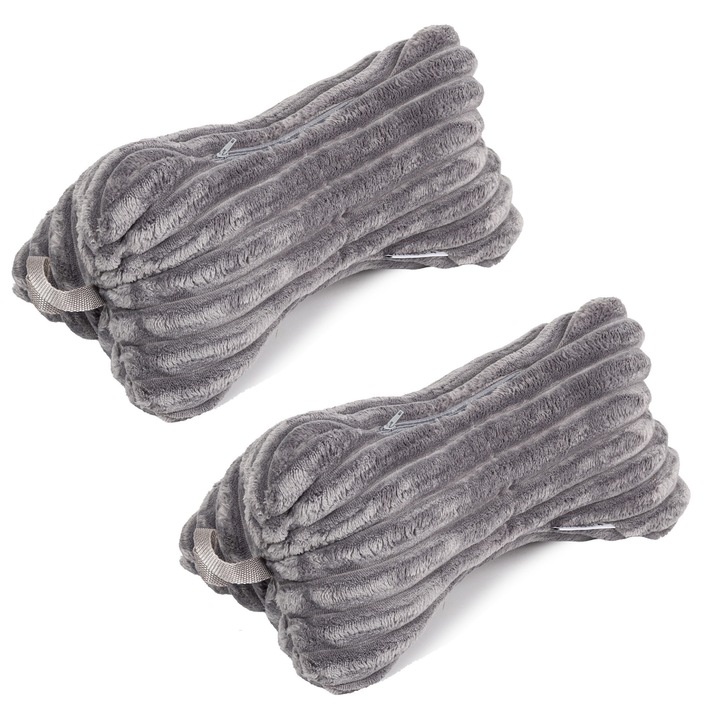 H&F 2 bucati Perna in Forma de Os 37×17 cm – Catifea Gri, Perna Cervicala pentru Citit, Somn & Calatorii