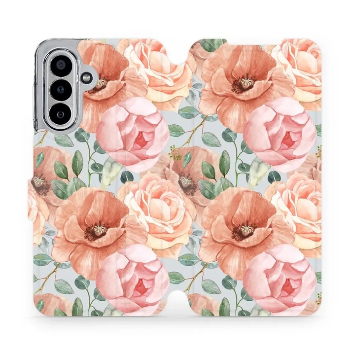 Husa flip Mobiwear pentru Samsung Galaxy A17 / A17 5G, design flori, multicolor, material ecologic