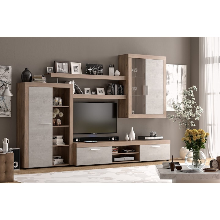 Set mobilă living Black Red White Orleans, antracit/stejar, 293x200x45cm