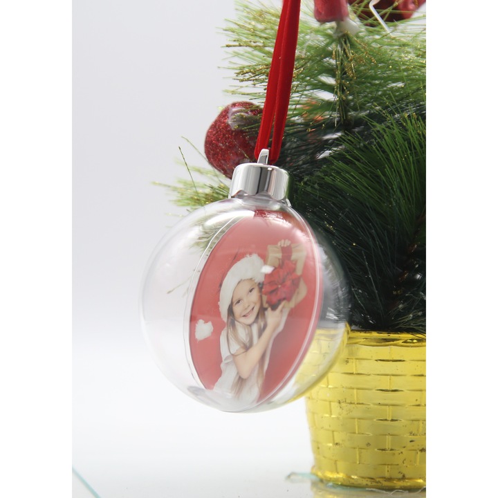 Glob personalizabil pe 2 fete, cu 2 fotografii diferite, ZEP, Plastic cla, marime poza 10 cm, globul se desface in doua si se introduc pozele in mijloc