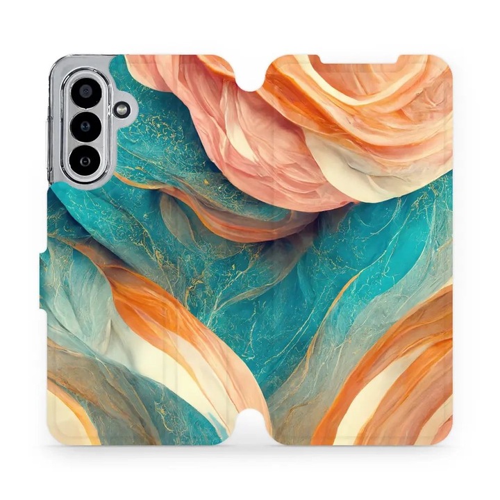 Husa flip Mobiwear pentru Samsung Galaxy A17/A17 5G, mramor multicolor, material ecologic, cu suport integrat
