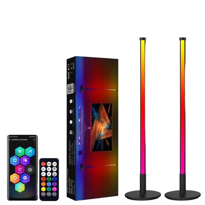 Bare luminoase inteligente cu leduri RGB, JFYU®, Set 2 Bara cu LED RGB, lumina ambientala, Control Prin Telecomanda si Aplicatie, Sincronizare cu Muzica, 16 Milioane Culori, pentru Jocuri, PC, pentru Divertisment, TV, 51cm, Multicolor