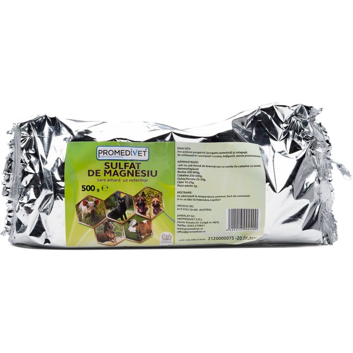 Sare amara, Sulfat de Magneziu Promedivet 500 g, supliment nutritiv pentru animale, sanatatea digestiva, administrare orala