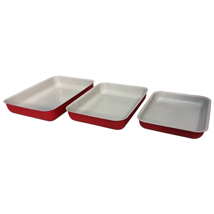 Set 3 Tavi Antiaderente, Home Style, 30x24x5,5/35x27x6,5/40x29x7,2 cm, rosu