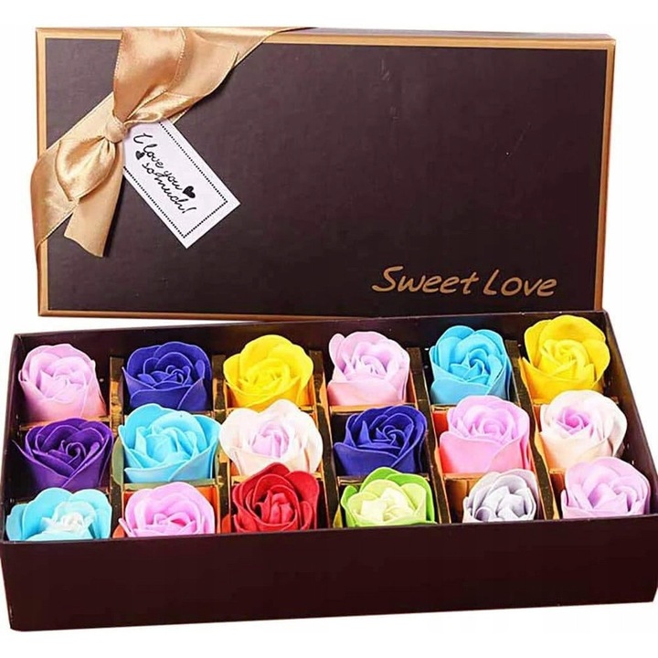 Set sapunuri in forma de trandafir, 18 bucati, multicolor