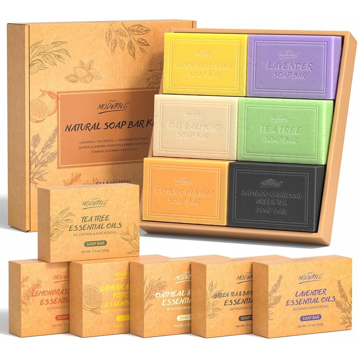 Set cadou sapunuri naturale, Luka, 6 bucati, arome diverse, 3,5 oz fiecare