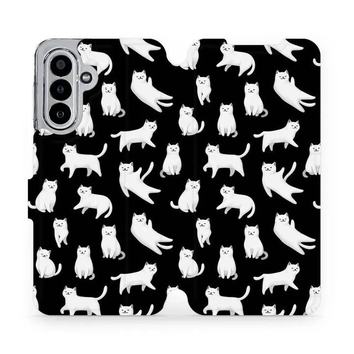 Husa flip Mobiwear pentru Samsung Galaxy A17 / A17 5G, design cu pisici, rezistenta la socuri si zgarieturi, multicolor