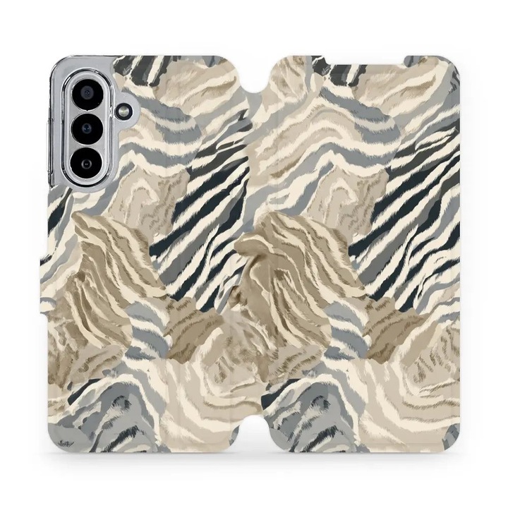 Mobiwear flip tok Samsung Galaxy A17 / A17 5G telefonhoz, többszínű design, műbőr anyag, beépített támasztékkal