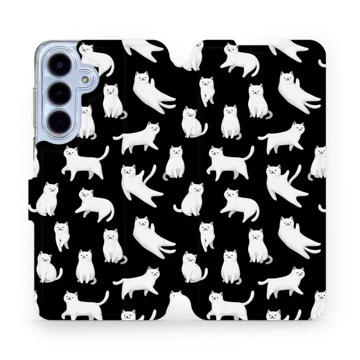Mobiwear flip tok Samsung Galaxy S25 FE-hez, macskás design, ütés- és karcálló, többszínű