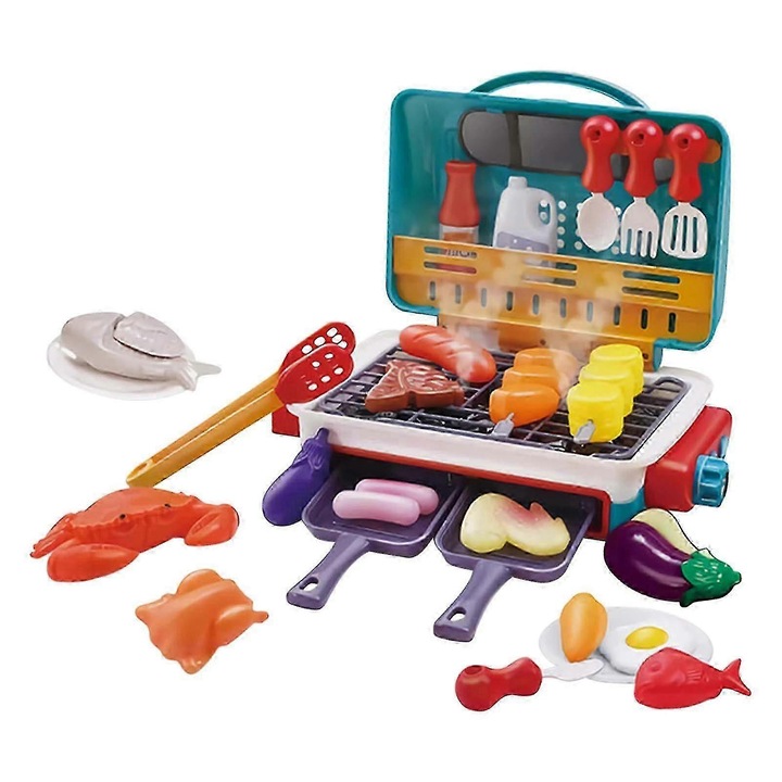 Set Jucarii Gratar pentru Copii, Rack de Bucatarie, Gatit, Schimbare Sunet, Set Mancare 25-26Verde