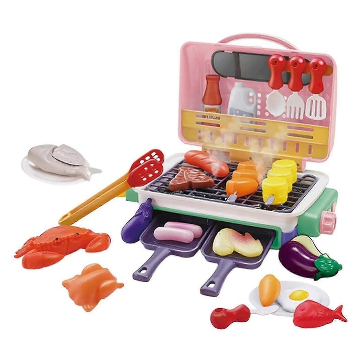 Tiles Gratar pentru copii Jucarie Bucatarie Sunet de gatit Schimbarea jocului Set de alimente 25-26Roz