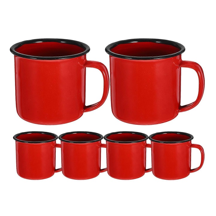 Set 6 cani din email rosii, design vintage, 6x6x6cm