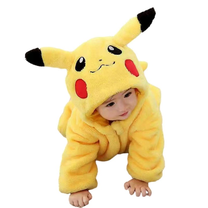 Pijama copii, model Pikachu, flanel, multicolor