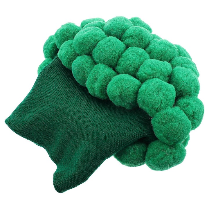 Caciula tricotata brocoli cu pompon, verde, 27x25x25cm, pentru iarna si petreceri
