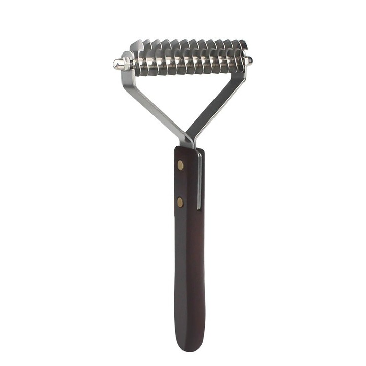 Perie profesionala/ trimmer pentru caini, pisici si alte animale din otel inoxidabil si maner ergonomic din lemn, ideal pentru descurcarea blanii, nu trage si nu rupe firul de par, 13 dinti
