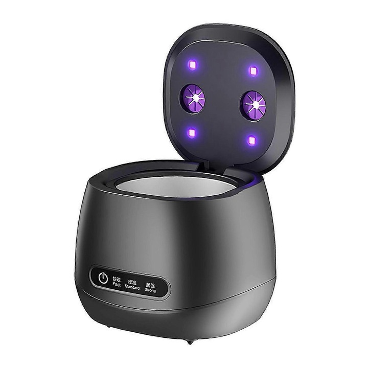Aparat de curatare dentara cu ultrasunete si UV pentru proteze dentare, aliniatoare, aparate dentare, gutiere, capete de periute de dinti, bijuterii, negru